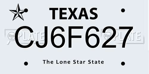 CJ6F627 Texas License Plate