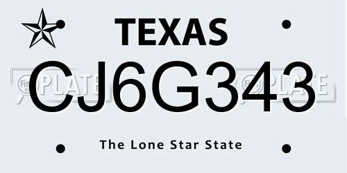 CJ6G343 Texas License Plate