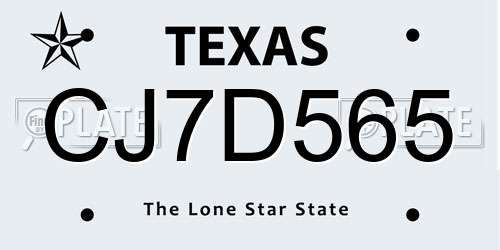 CJ7D565 Texas License Plate