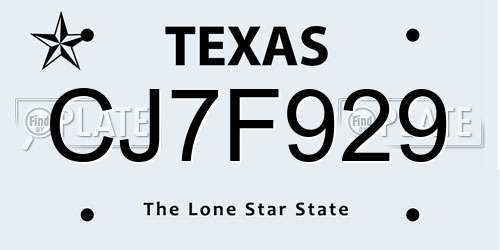 CJ7F929 Texas License Plate