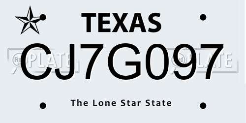 CJ7G097 Texas License Plate