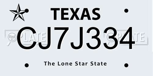 CJ7J334 Texas License Plate