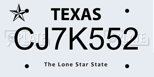 CJ7K552 Texas License Plate