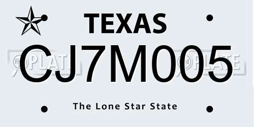 CJ7M005 Texas License Plate