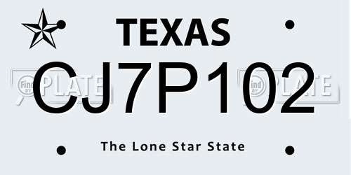 CJ7P102 Texas License Plate