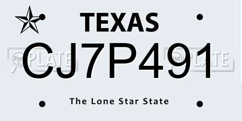 CJ7P491 Texas License Plate