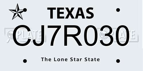 CJ7R030 Texas License Plate
