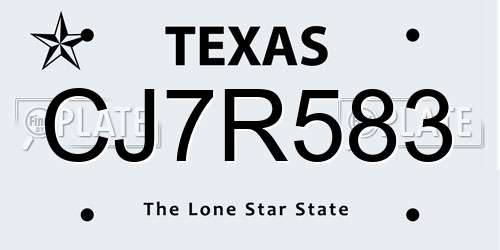 CJ7R583 Texas License Plate
