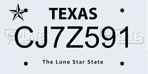 CJ7Z591 Texas License Plate