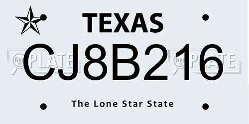 CJ8B216 Texas License Plate