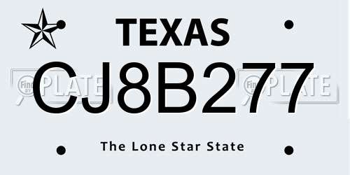 CJ8B277 Texas License Plate