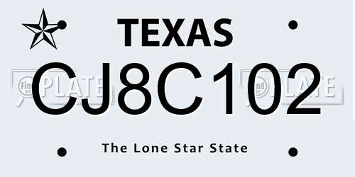 CJ8C102 Texas License Plate
