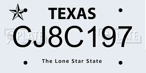 CJ8C197 Texas License Plate
