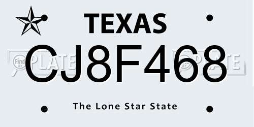 CJ8F468 Texas License Plate