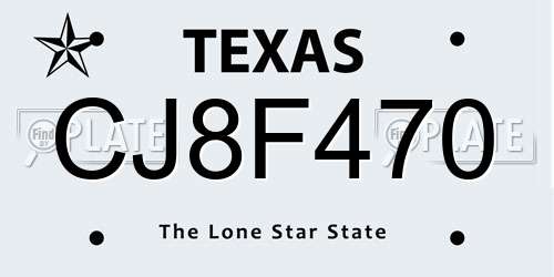CJ8F470 Texas License Plate