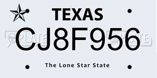 CJ8F956 Texas License Plate