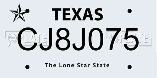 CJ8J075 Texas License Plate