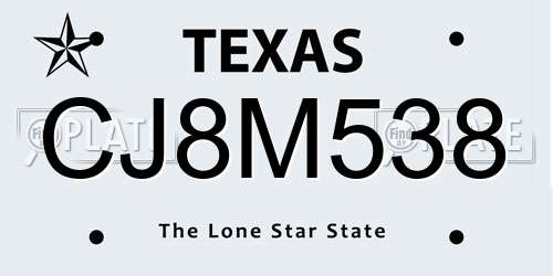 CJ8M538 Texas License Plate