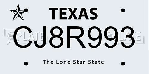 CJ8R993 Texas License Plate