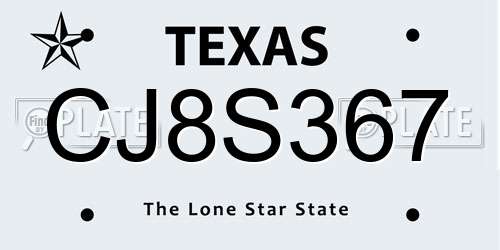 CJ8S367 Texas License Plate