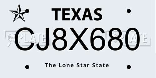 CJ8X680 Texas License Plate