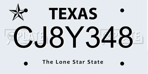 CJ8Y348 Texas License Plate