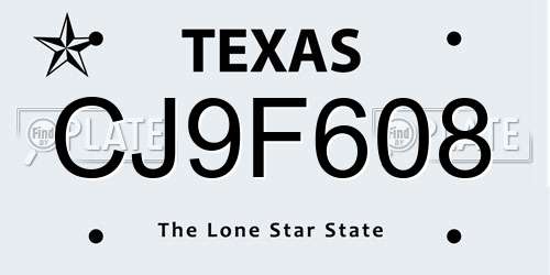 CJ9F608 Texas License Plate