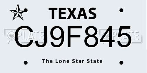 CJ9F845 Texas License Plate
