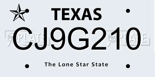 CJ9G210 Texas License Plate