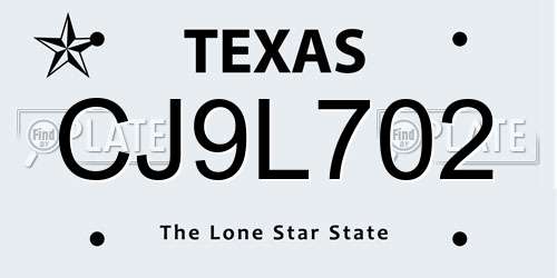 CJ9L702 Texas License Plate