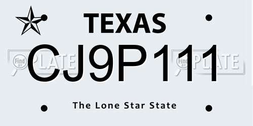 CJ9P111 Texas License Plate