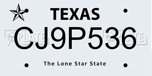 CJ9P536 Texas License Plate