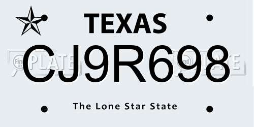 CJ9R698 Texas License Plate