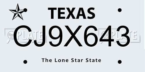 CJ9X643 Texas License Plate