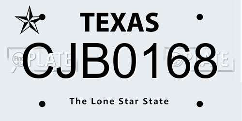CJB0168 Texas License Plate
