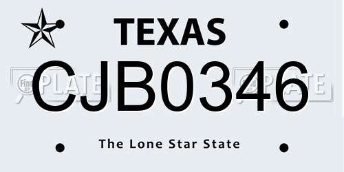 CJB0346 Texas License Plate
