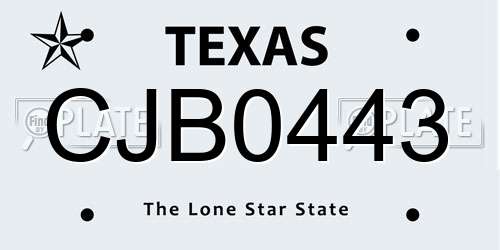 CJB0443 Texas License Plate