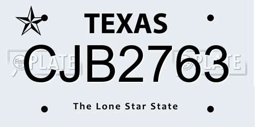 CJB2763 Texas License Plate