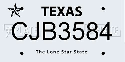 CJB3584 Texas License Plate