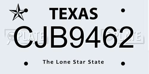 CJB9462 Texas License Plate