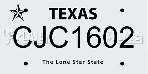 CJC1602 Texas License Plate