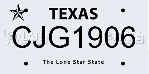 CJG1906 Texas License Plate