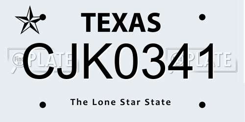 CJK0341 Texas License Plate