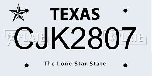 CJK2807 Texas License Plate