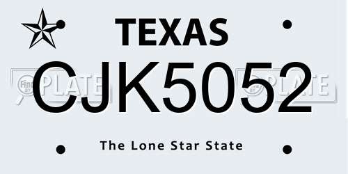 CJK5052 Texas License Plate