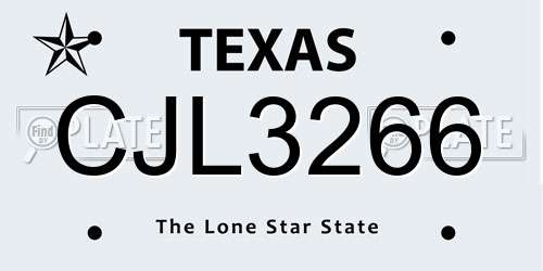 CJL3266 Texas License Plate