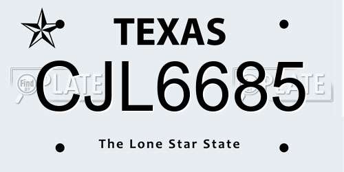 CJL6685 Texas License Plate