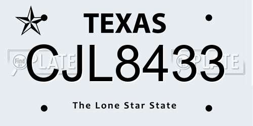 CJL8433 Texas License Plate
