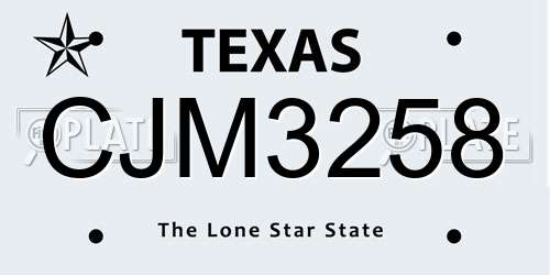 CJM3258 Texas License Plate