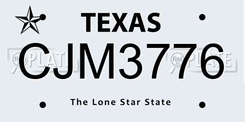 CJM3776 Texas License Plate